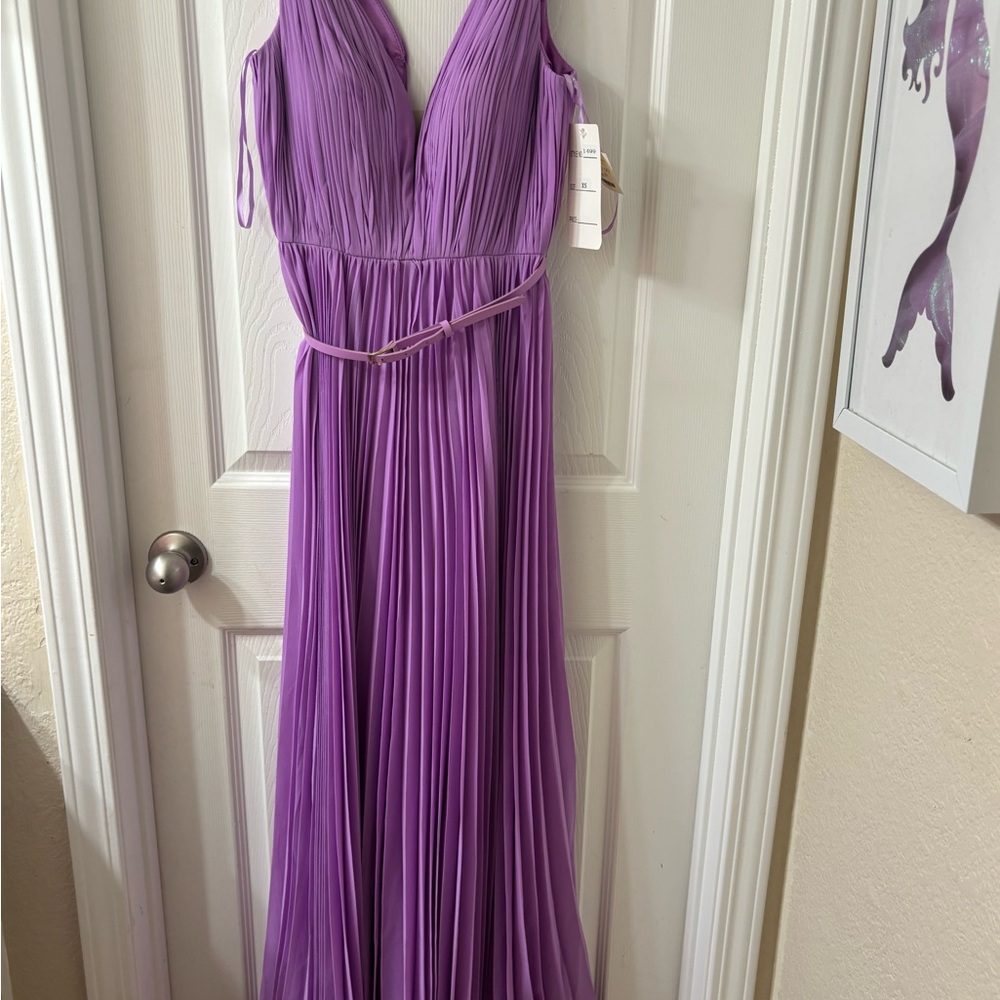 Purple Pleated Maxi Gown for Wedding Guest